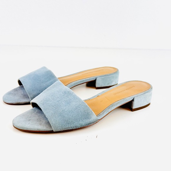 Banana Republic Womens Slip On Sandals Flats Peep Toe Light Blue Suede Sz 6.5 - Picture 1 of 11